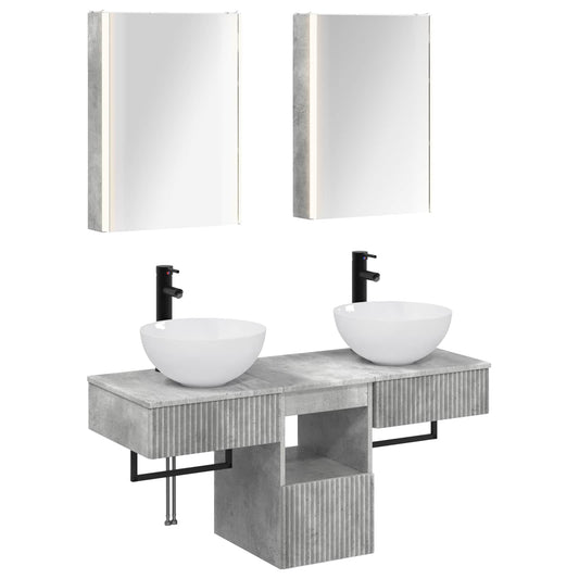 Baderomsskapsett 5 pcs Betonggrå 43 x 11,5 x 60,5 cm
