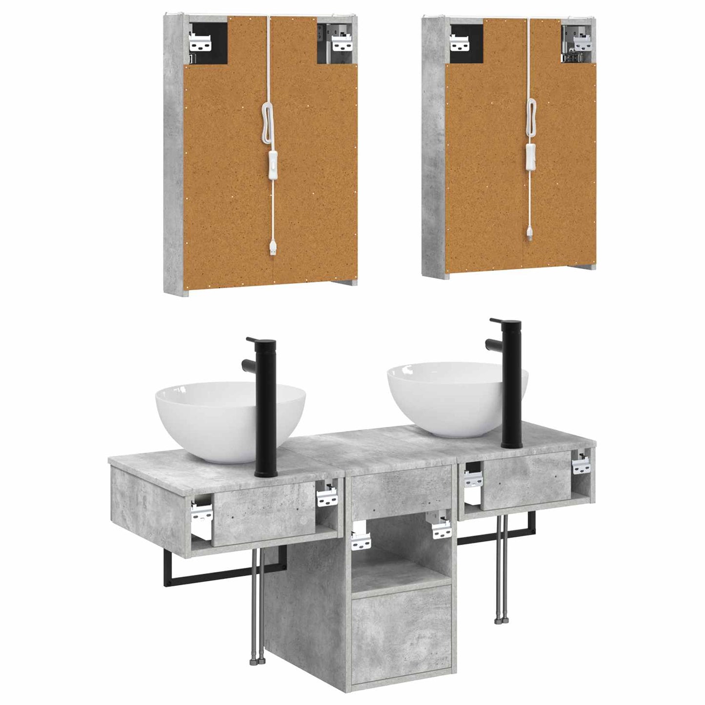 Baderomsskapsett 5 pcs Betonggrå 43 x 11,5 x 60,5 cm