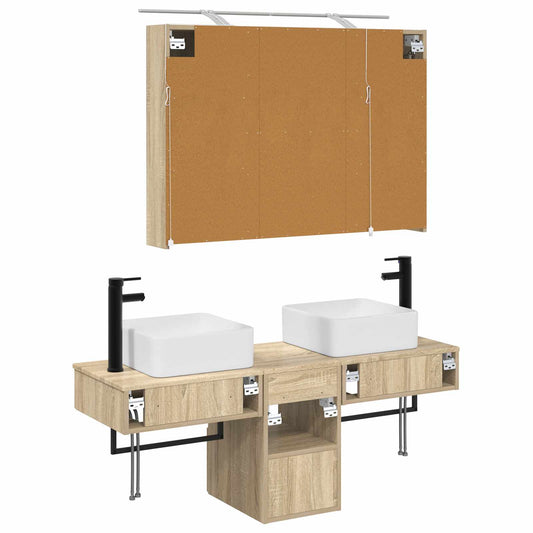 Baderomsskapsett 4 pcs Sonoma eik 100 x 14,5 x 70 cm