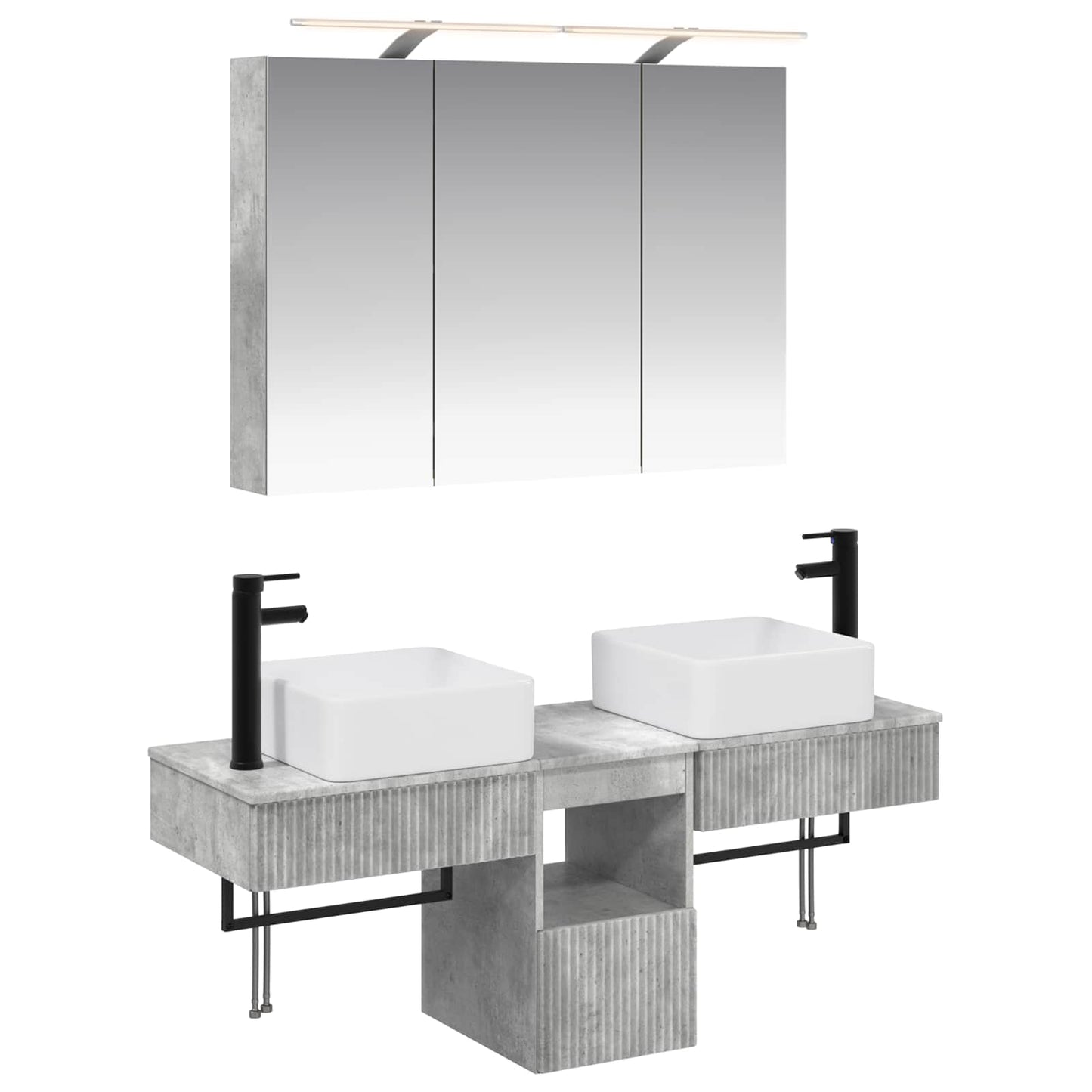 Baderomsskapsett 4 pcs Betonggrå 100 x 14,5 x 70 cm