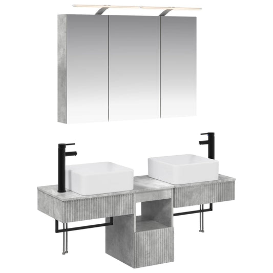 Baderomsskapsett 4 pcs Betonggrå 100 x 14,5 x 70 cm