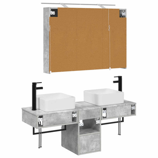Baderomsskapsett 4 pcs Betonggrå 100 x 14,5 x 70 cm