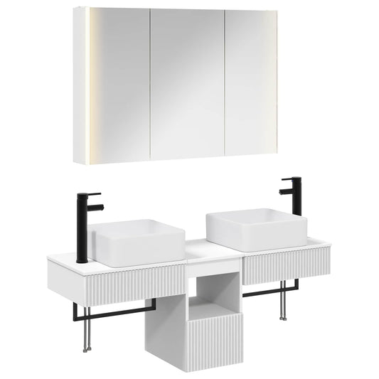 Baderomsskapsett 4 pcs Hvit 103,5 x 15,5 x 70 cm Konstruert tre