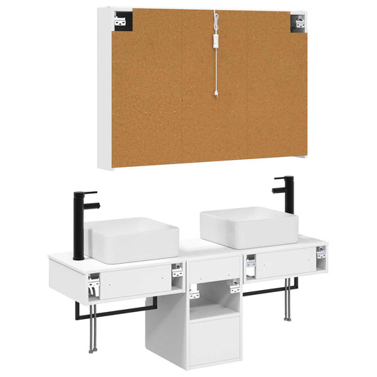 Baderomsskapsett 4 pcs Hvit 103,5 x 15,5 x 70 cm Konstruert tre