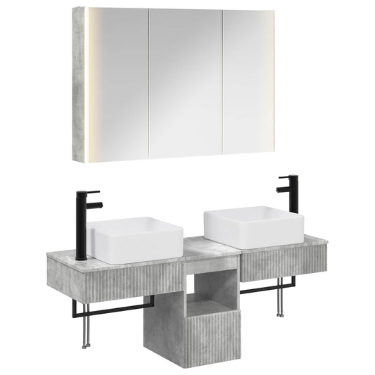 Baderomsskapsett 4 pcs Betonggrå 103,5 x 15,5 x 70 cm