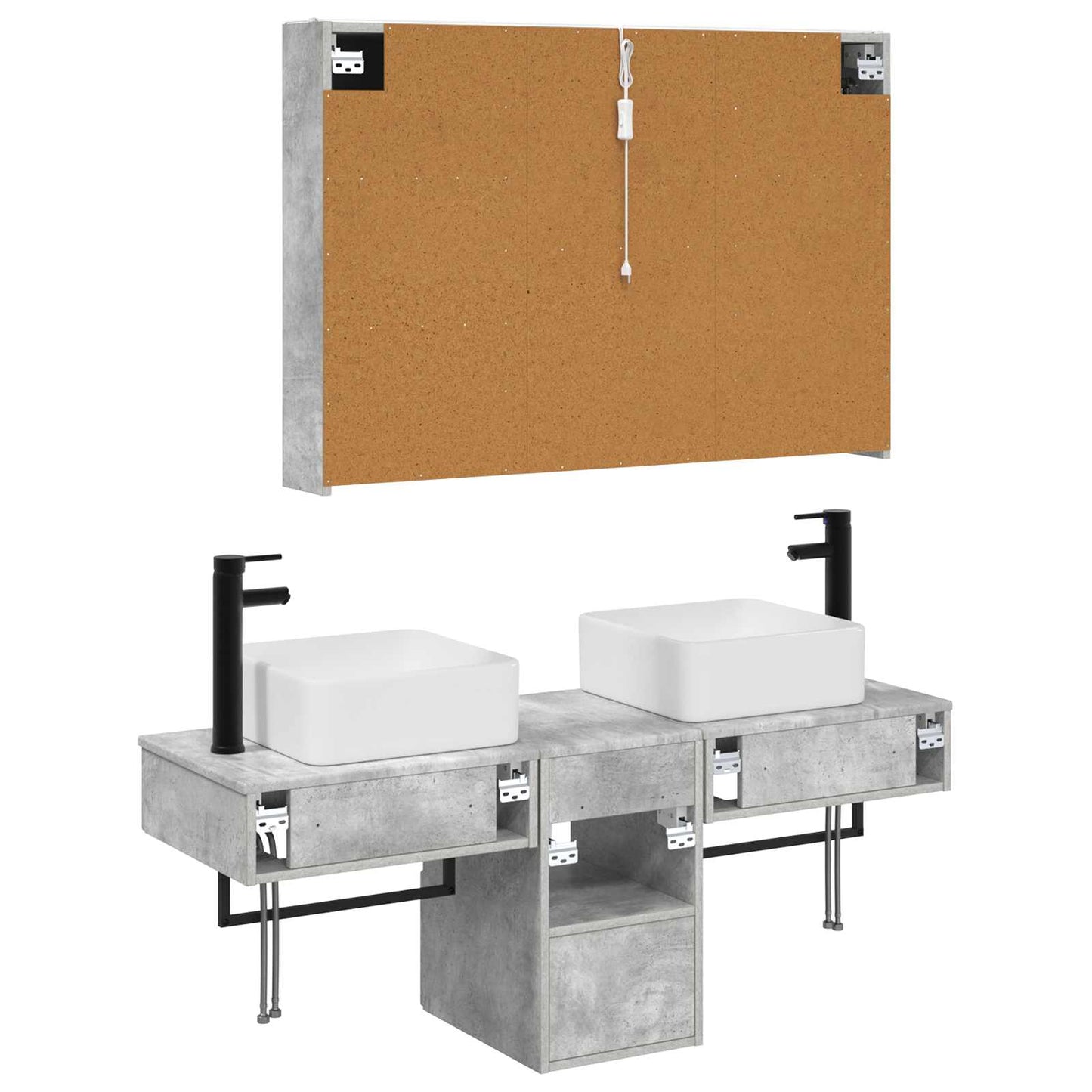 Baderomsskapsett 4 pcs Betonggrå 103,5 x 15,5 x 70 cm