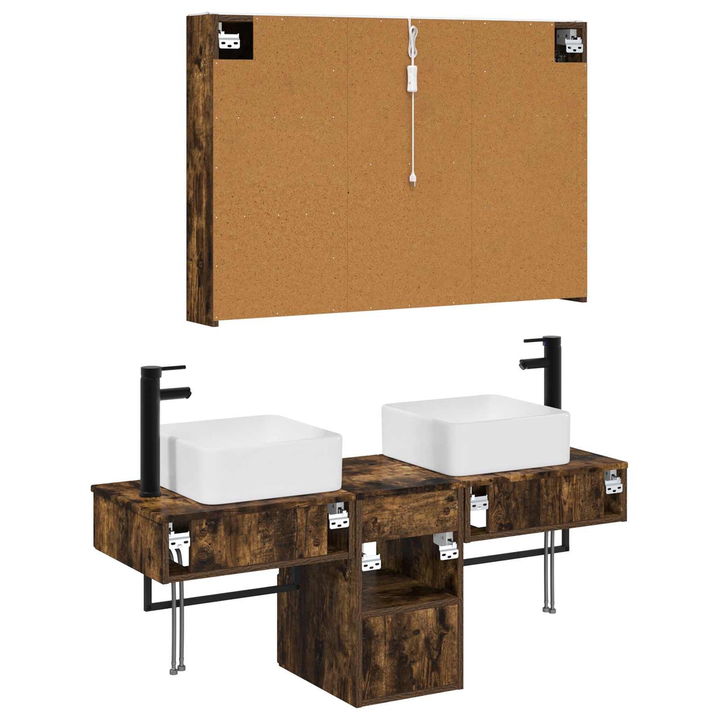 Baderomsskapsett 4 pcs Røkt Eik 103,5 x 15,5 x 70 cm