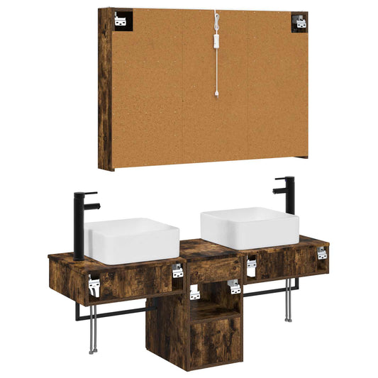 Baderomsskapsett 4 pcs Røkt Eik 103,5 x 15,5 x 70 cm