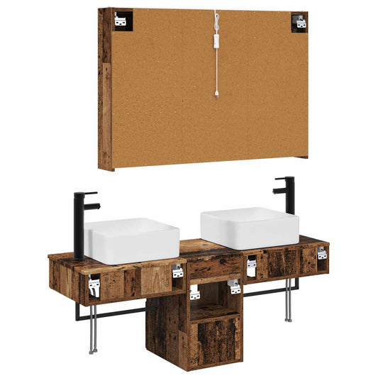Baderomsskapsett 4 pcs Gammelt tre 103,5 x 15,5 x 70 cm