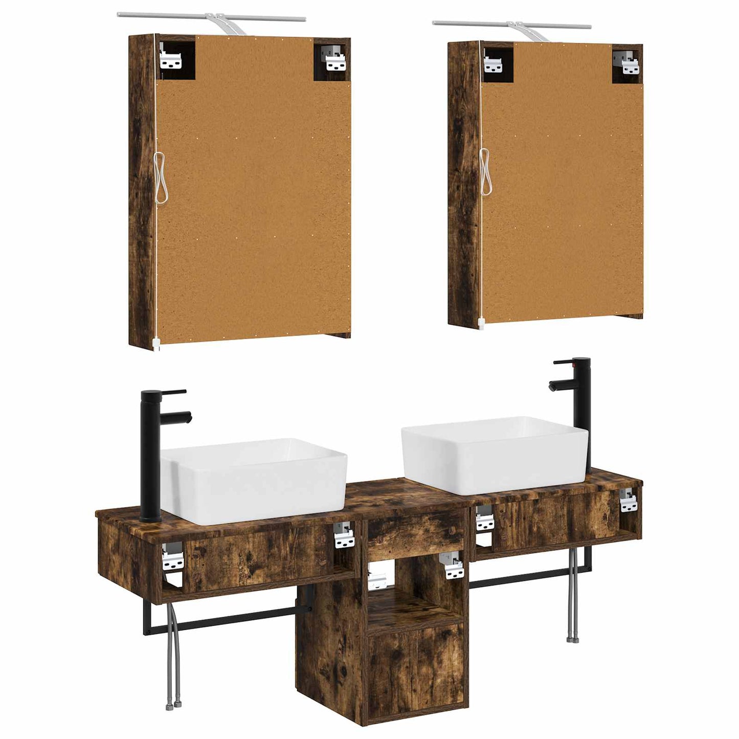 Baderomsskapsett 5 pcs Røkt Eik 50 x 14,5 x 70 cm