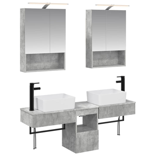 Baderomsskapsett 5 pcs Betonggrå 50 x 14,5 x 70 cm