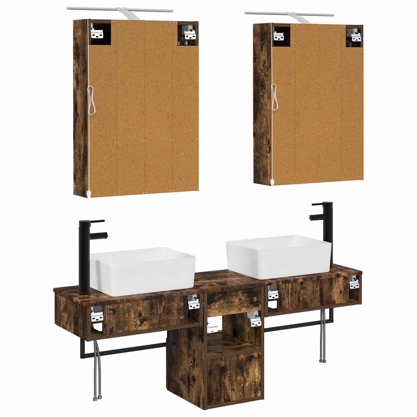 Baderomsskapsett 5 pcs Røkt Eik 50 x 14,5 x 70 cm