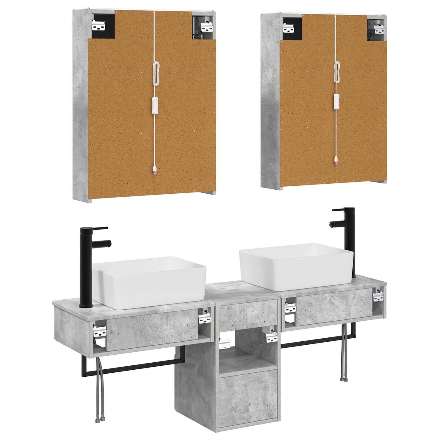 Baderomsskapsett 5 pcs Betonggrå 53 x 15,5 x 70 cm