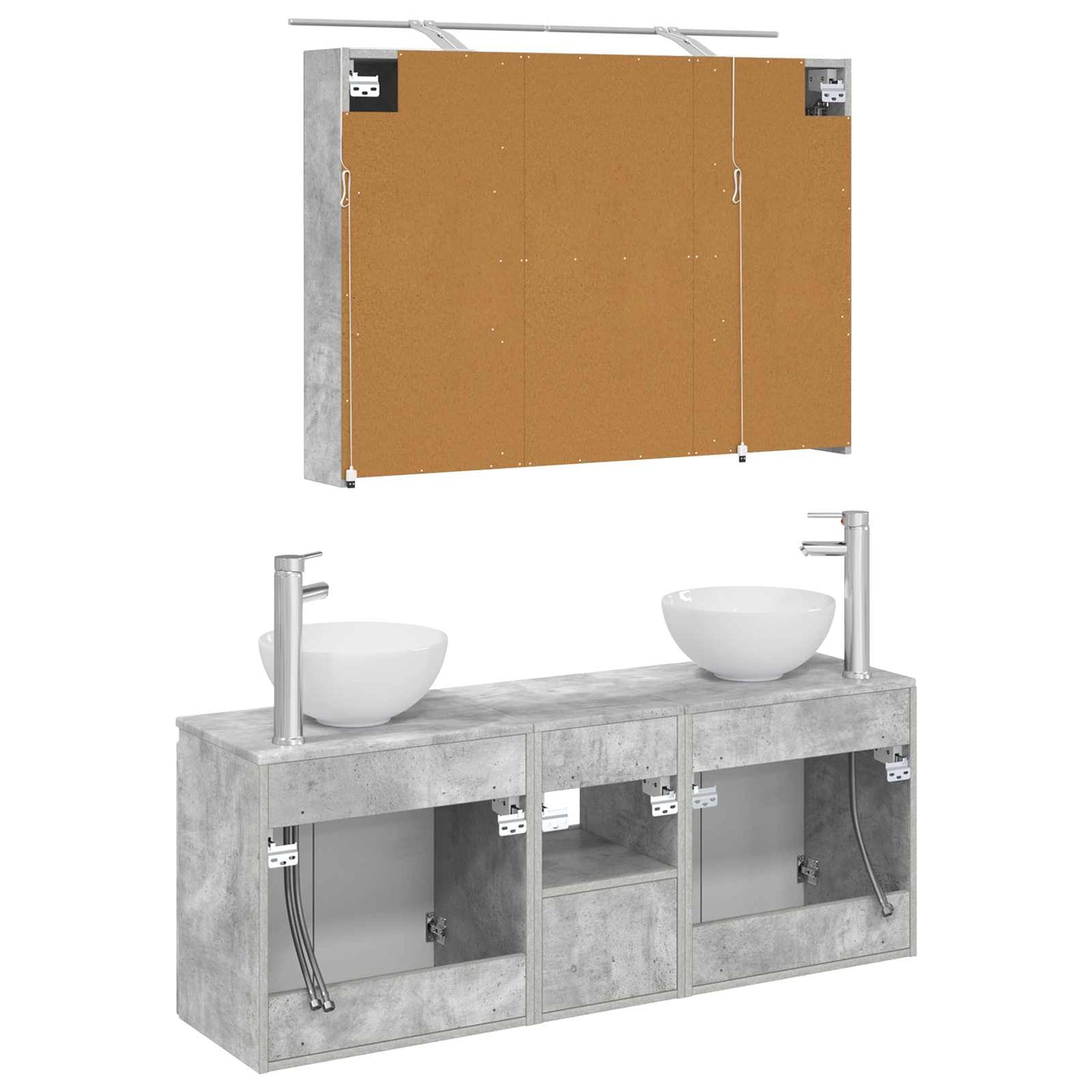 Baderomsskapsett 4 pcs Betonggrå 100 x 14,5 x 70 cm