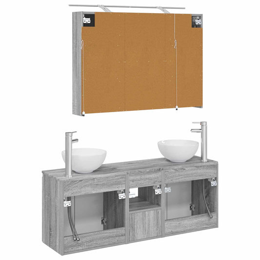 Baderomsskapsett 4 pcs Grå Sonoma 100 x 14,5 x 70 cm