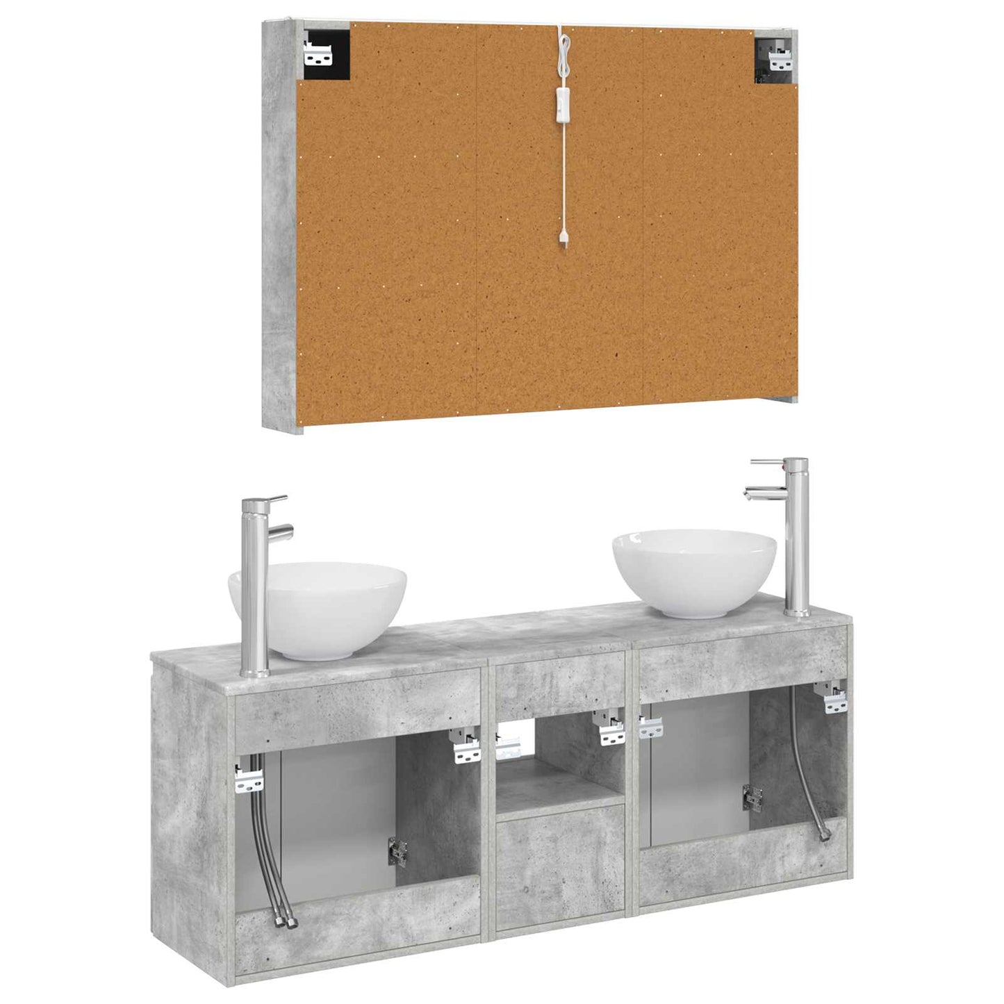 Baderomsskapsett 4 pcs Betonggrå 103,5 x 15,5 x 70 cm