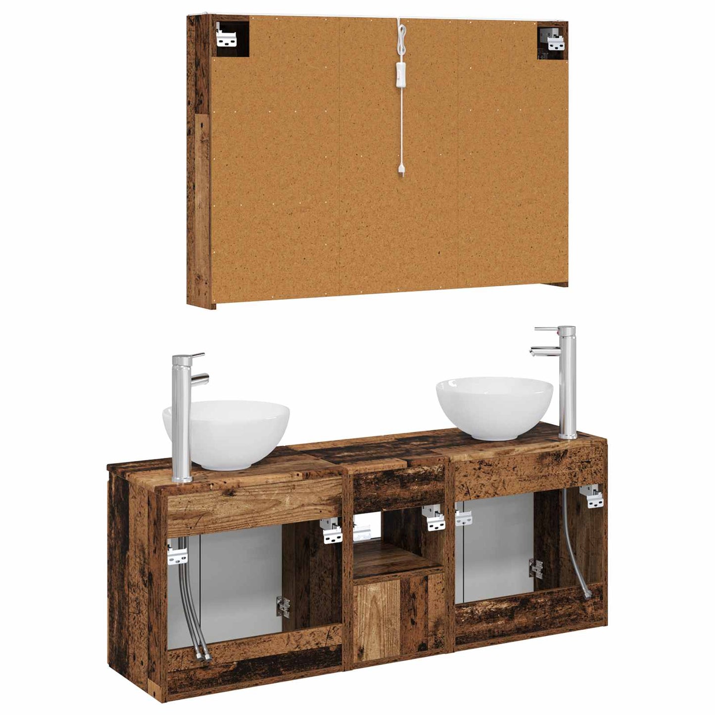 Baderomsskapsett 4 pcs Gammelt tre 103,5 x 15,5 x 70 cm