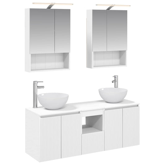 Baderomsskapsett 5 pcs Hvit 50 x 14,5 x 70 cm Konstruert tre