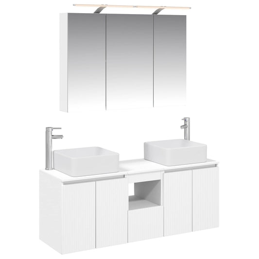 Baderomsskapsett 4 pcs Hvit 100 x 14,5 x 70 cm Konstruert tre