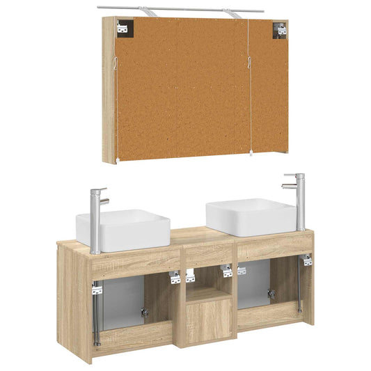 Baderomsskapsett 4 pcs Sonoma eik 100 x 14,5 x 70 cm