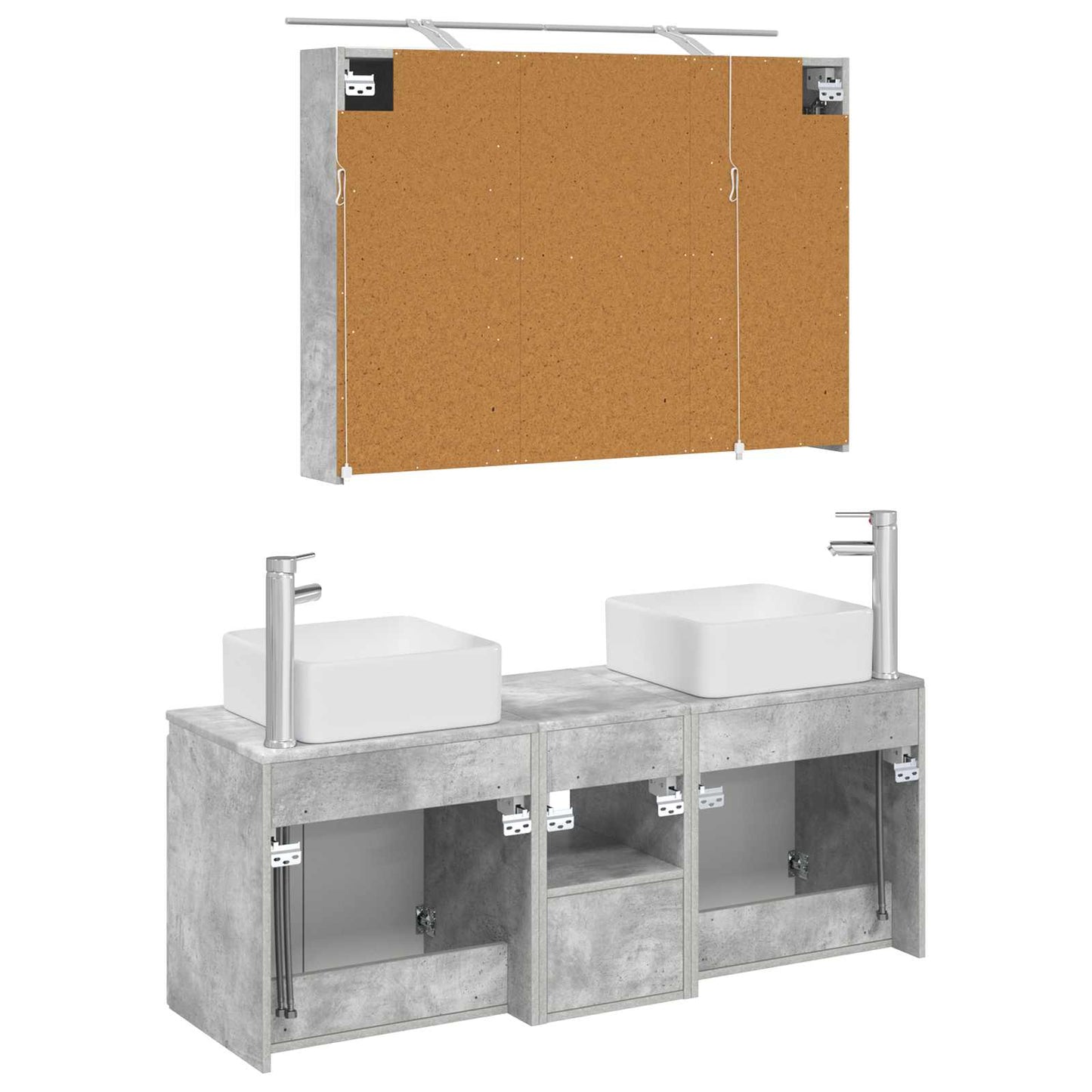 Baderomsskapsett 4 pcs Betonggrå 100 x 14,5 x 70 cm