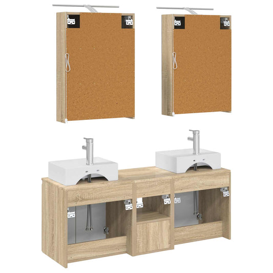 Baderomsskapsett 5 pcs Sonoma eik Konstruert tre
