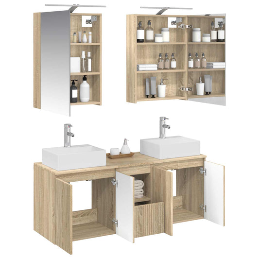 Baderomsskapsett 5 pcs Sonoma eik Konstruert tre