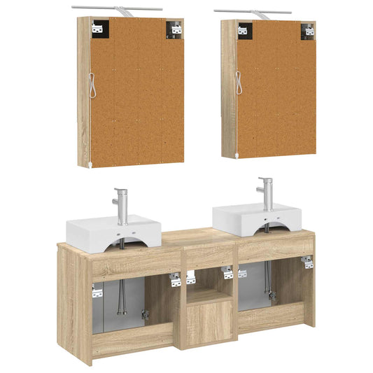 Baderomsskapsett 5 pcs Sonoma eik Konstruert tre