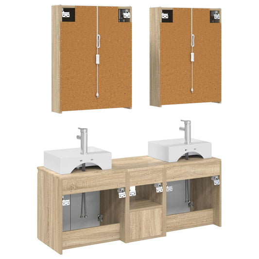 Baderomsskapsett 5 pcs Sonoma eik Konstruert tre