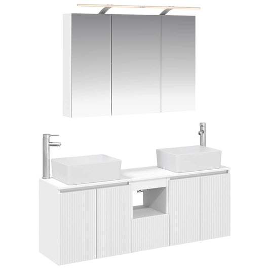 Baderomsskapsett 4 pcs Hvit Konstruert tre