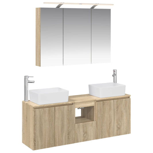 Baderomsskapsett 4 pcs Sonoma eik Konstruert tre