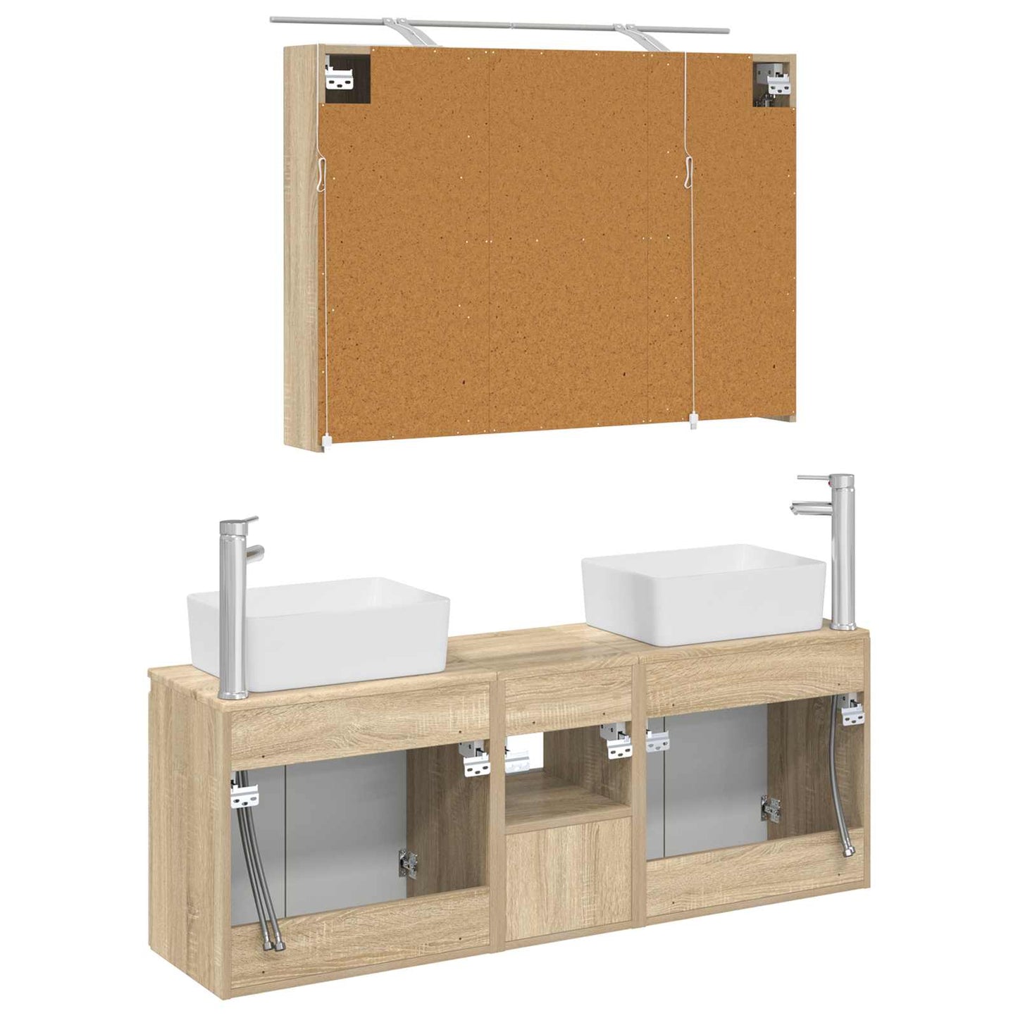 Baderomsskapsett 4 pcs Sonoma eik Konstruert tre