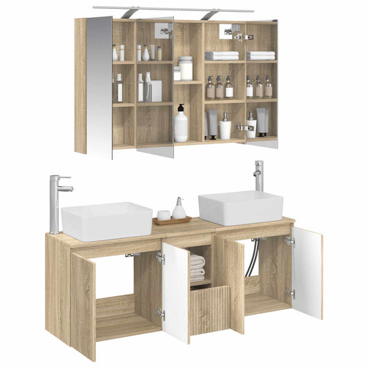 Baderomsskapsett 4 pcs Sonoma eik Konstruert tre