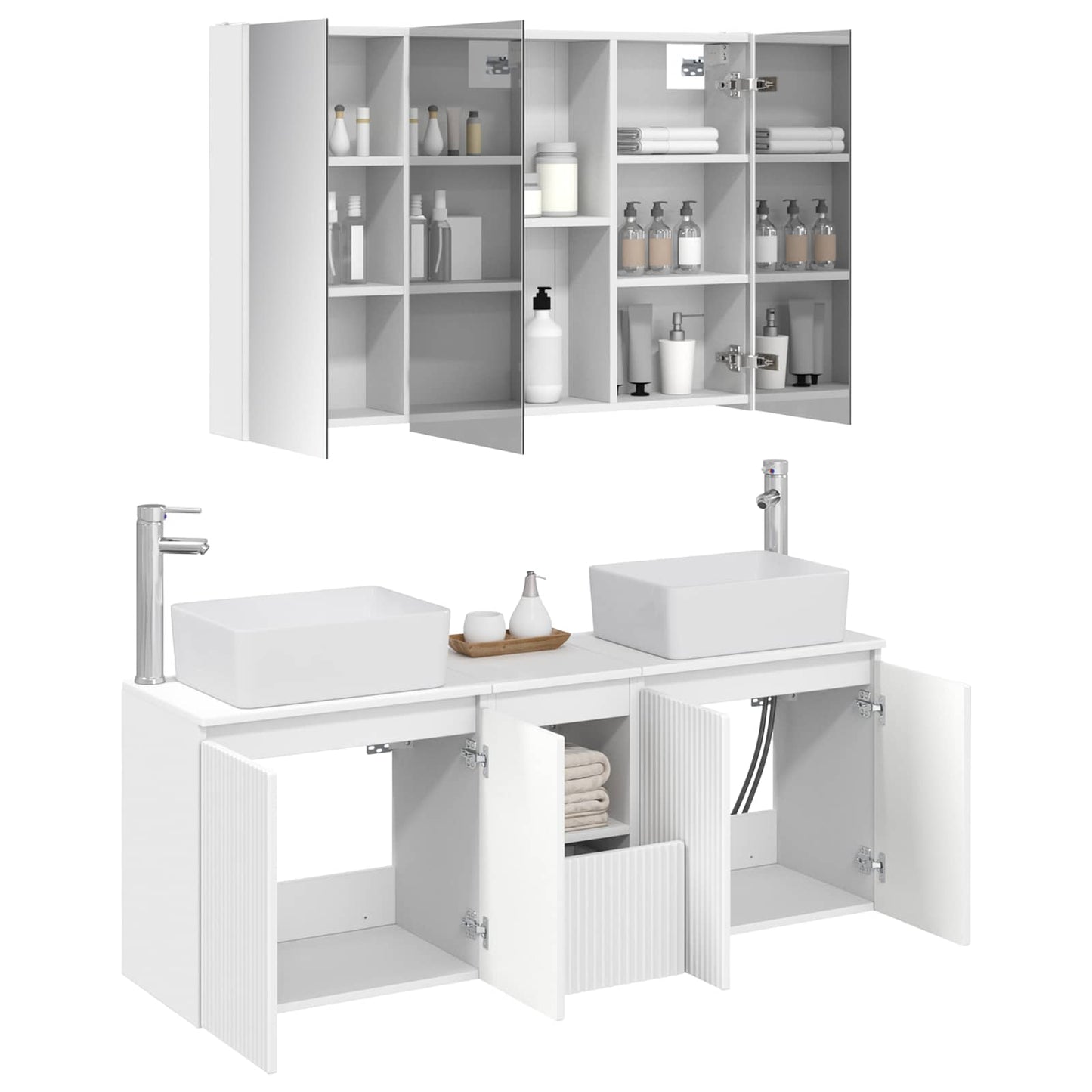 Baderomsskapsett 4 pcs Hvit Konstruert tre