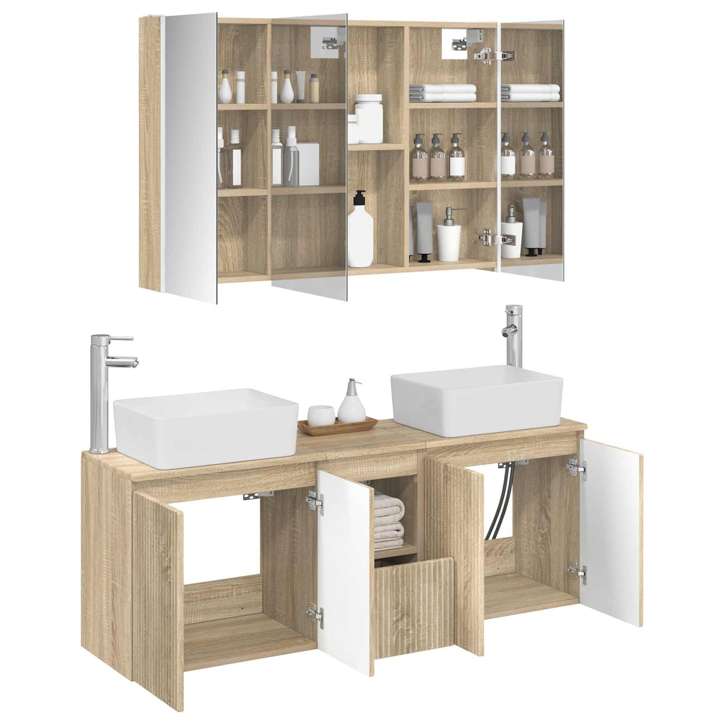 Baderomsskapsett 4 pcs Sonoma eik Konstruert tre