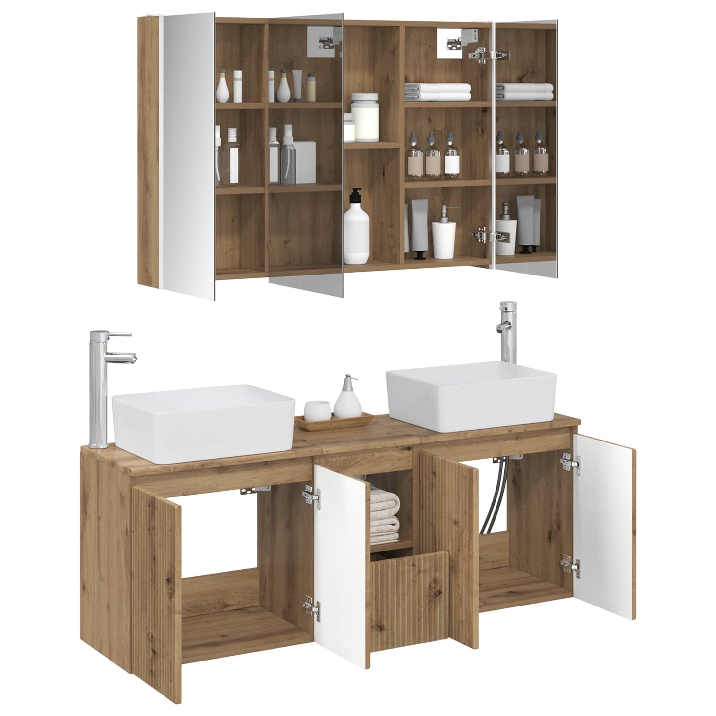 Baderomsskapsett 4 pcs Artisan eik Konstruert tre