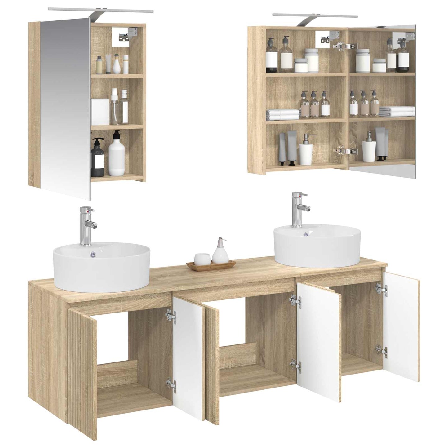 Baderomsskapsett 5 pcs Sonoma eik Konstruert tre