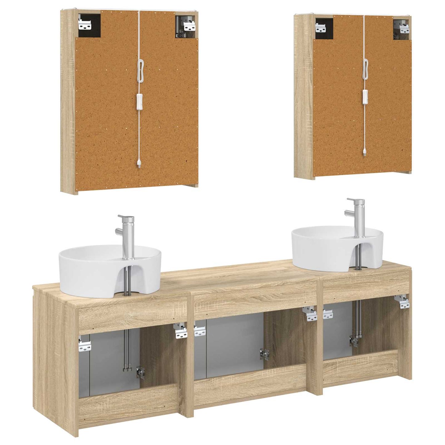 Baderomsskapsett 5 pcs Sonoma eik Konstruert tre