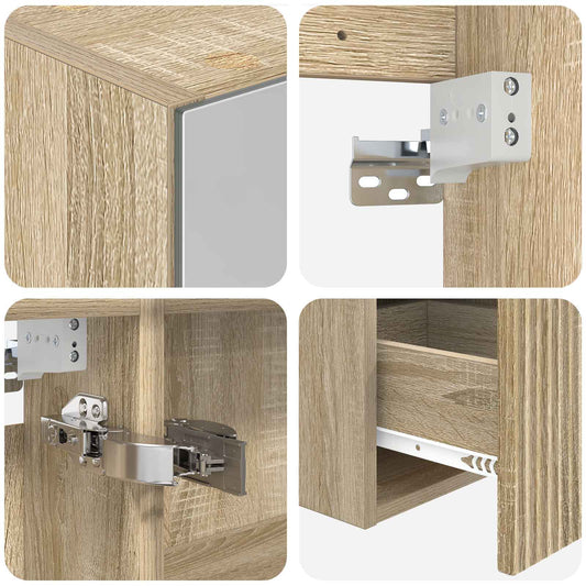 Baderomsskapsett 4 pcs Sonoma eik Konstruert tre
