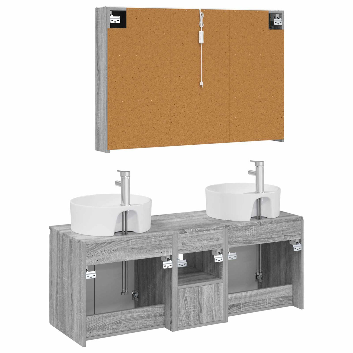 Baderomsskapsett 4 pcs Grå Sonoma Konstruert tre