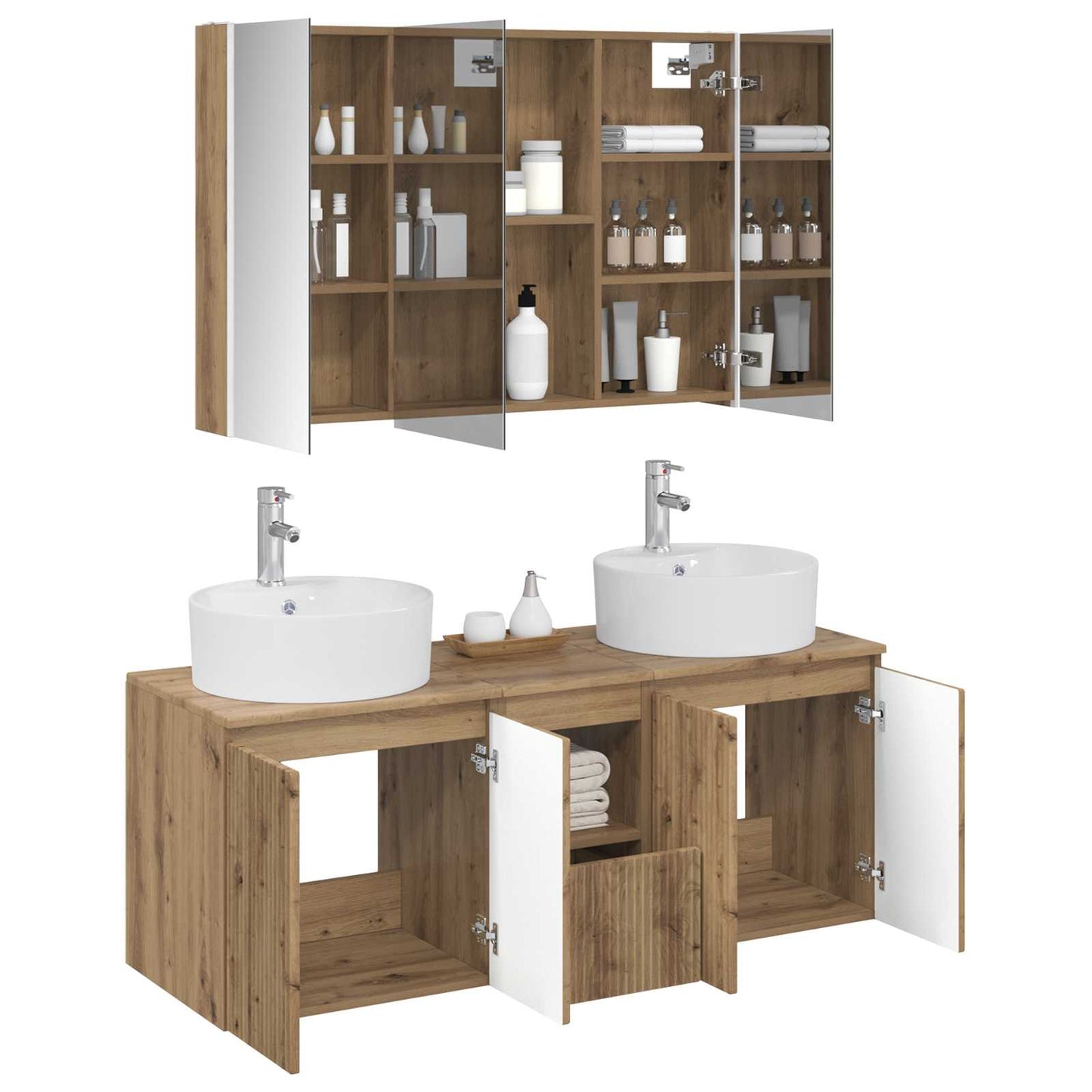 Baderomsskapsett 4 pcs Artisan eik Konstruert tre