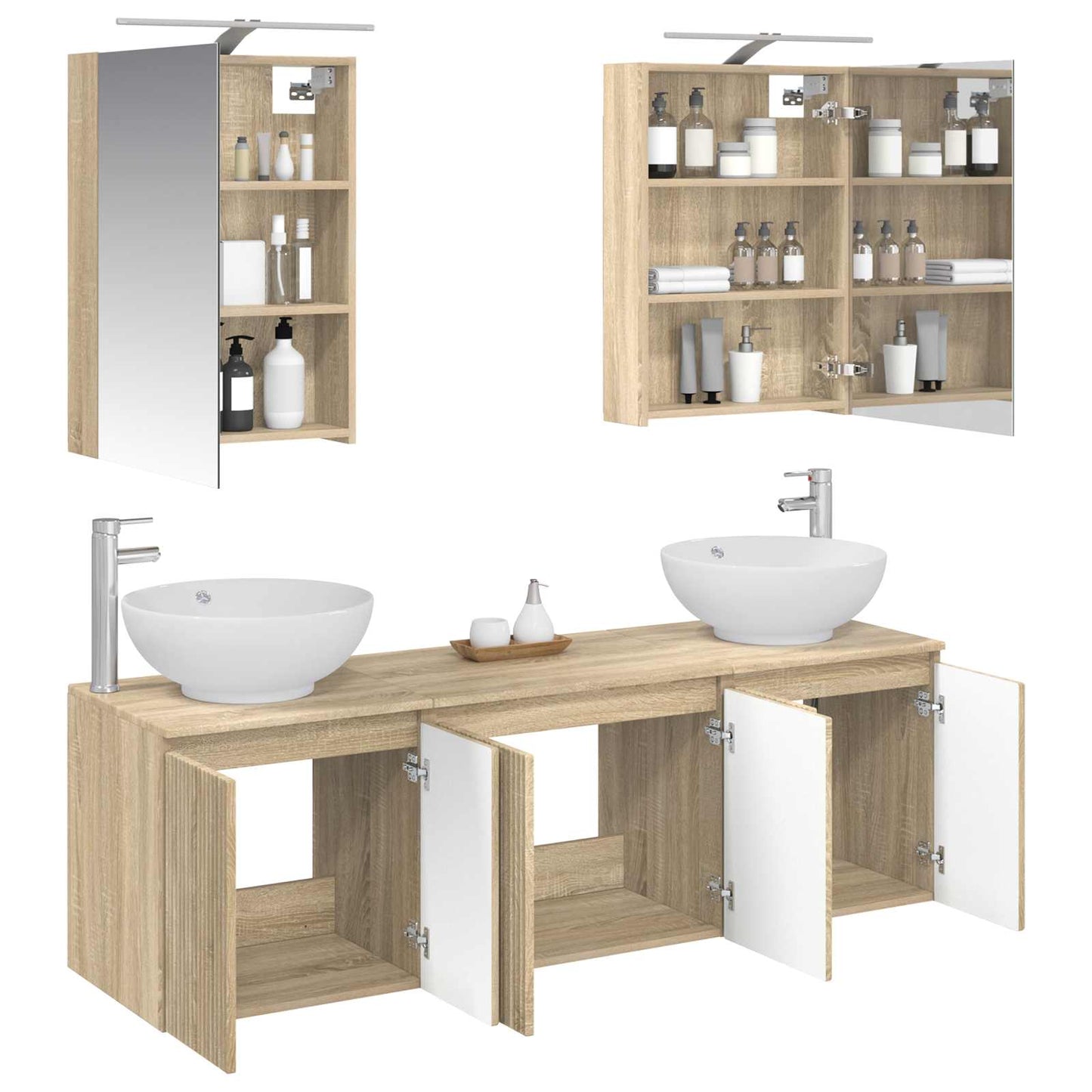 Baderomsskapsett 5 pcs Sonoma eik Konstruert tre