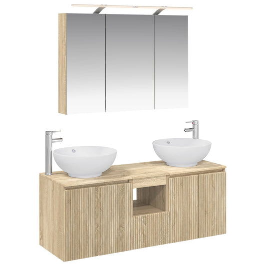 Baderomsskapsett 4 pcs Sonoma eik Konstruert tre