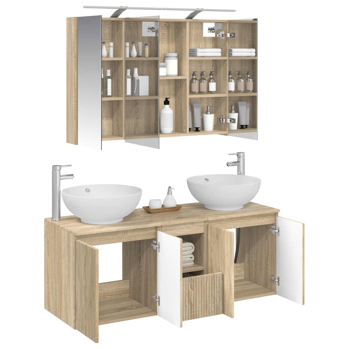 Baderomsskapsett 4 pcs Sonoma eik Konstruert tre