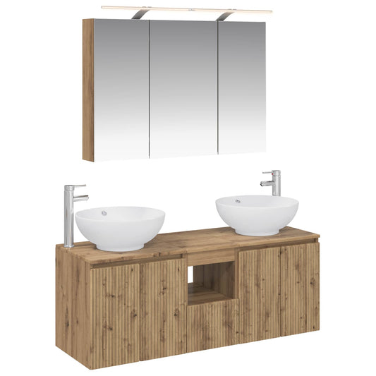 Baderomsskapsett 4 pcs Artisan eik Konstruert tre