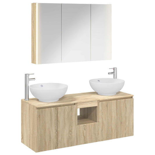 Baderomsskapsett 4 pcs Sonoma eik Konstruert tre