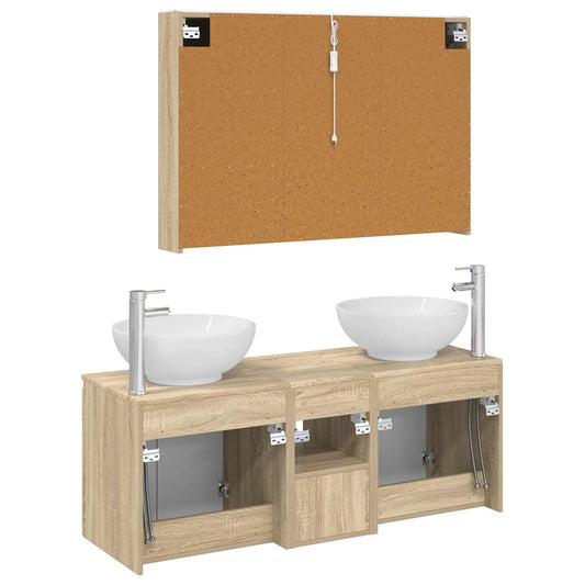 Baderomsskapsett 4 pcs Sonoma eik Konstruert tre