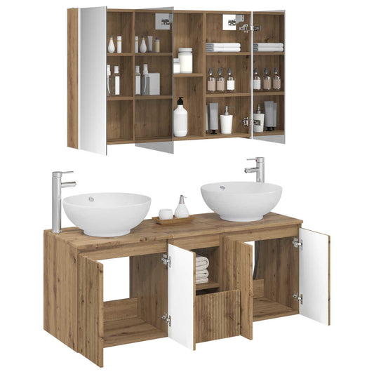 Baderomsskapsett 4 pcs Artisan eik Konstruert tre