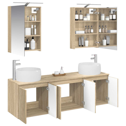 Baderomsskapsett 5 pcs Sonoma eik Konstruert tre