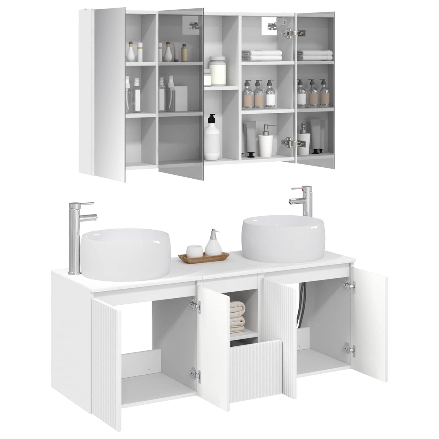 Baderomsskapsett 4 pcs Hvit Konstruert tre